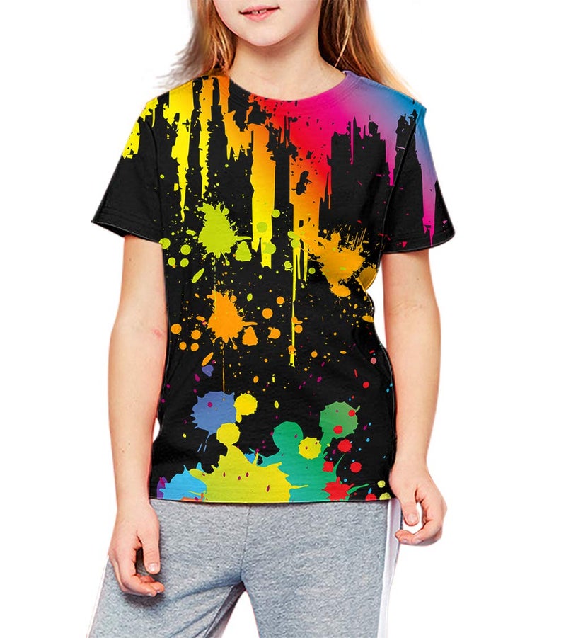 LAIDIPAS Neon T-Shirts for Kids Boys Novelty T-Shirts Colorful Paint Black Shirts 3D Graphic Youth Tops Clothes 8-10 Years - Image 3